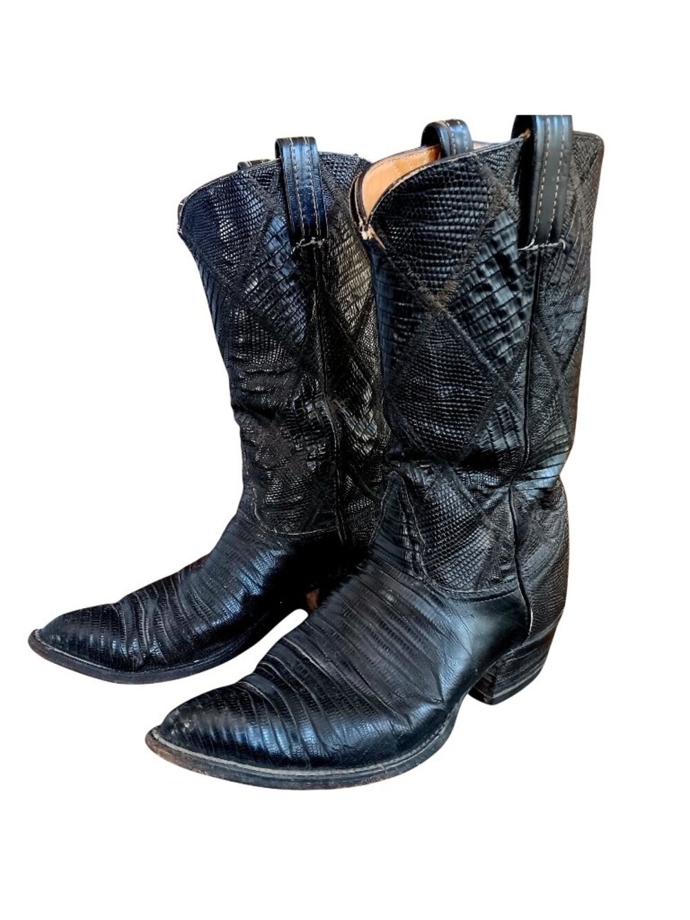 Gold Label 1950's Teju Lizard Vintage Tony Lama Cowboy Boots Mens 8D Patchwork